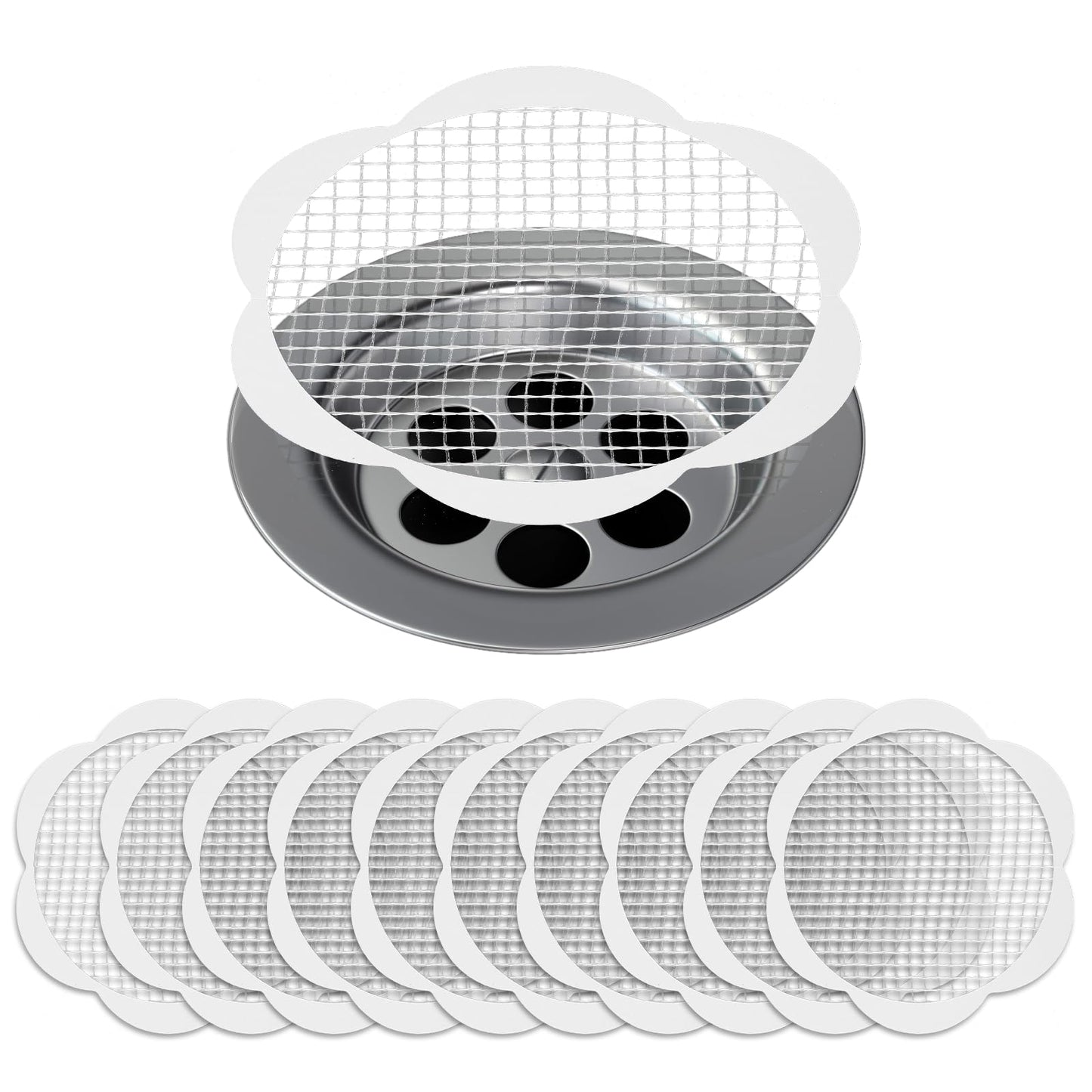 COMNICO 10 Pcs Disposable Hair Catcher Shower Drain Mesh Stickers Waterproof Adhesive Bathtub Drain Cover Easy to Install Hair Tub Stopper for Kitchen Bath Bathroom