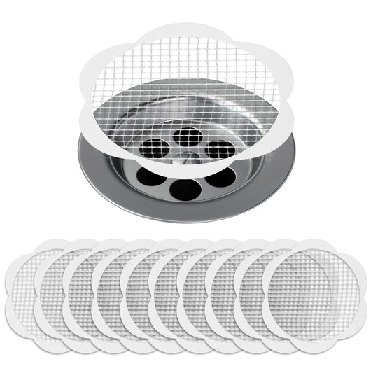 COMNICO 10 Pcs Disposable Hair Catcher Shower Drain Mesh Stickers Waterproof Adhesive Bathtub Drain Cover Easy to Install Hair Tub Stopper for Kitchen Bath Bathroom