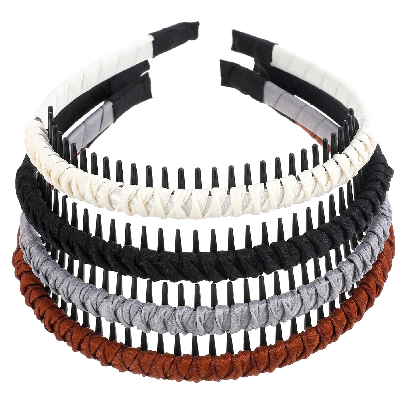 COMNICO 4PCS Headbands for Women, Non Slip Plastic Hair Bands with Teeth Adjustable Zig Zag Head Bands Bangs Hairstyle Comb Hair Hoop Hair Accessories Yoga Spa Parties