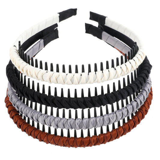 COMNICO 4PCS Headbands for Women, Non Slip Plastic Hair Bands with Teeth Adjustable Zig Zag Head Bands Bangs Hairstyle Comb Hair Hoop Hair Accessories Yoga Spa Parties