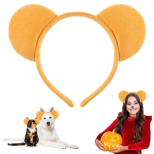 Qianyu Yellow Bear Ears Headband Adult Bear Costume for Halloween Festival Cosplay Party Bear Headband Hairband for Makeup Face Washing Plush Animal Ears Christmas Headbands