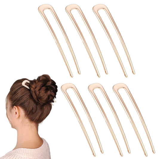 Dimeho 6 Pcs U Shaped Hair Pins, Large French Hair Pin Vintage Metal U Pins 2 Prong Hair Forks Chignon Pin for Women Buns Hair Styling Accessories (Gold)