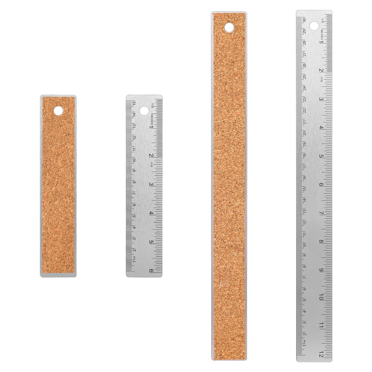 COMNICO 2Pcs Metal Ruler, Stainless Steel Cork Backed Metal Rulers 6 Inch 12 Inch Silver Non-Slip Straight Edge Ruler with Inches and Centimeters for School Classroom Home Office Architect Drawing