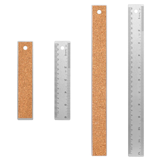 COMNICO 2Pcs Metal Ruler, Stainless Steel Cork Backed Metal Rulers 6 Inch 12 Inch Silver Non-Slip Straight Edge Ruler with Inches and Centimeters for School Classroom Home Office Architect Drawing