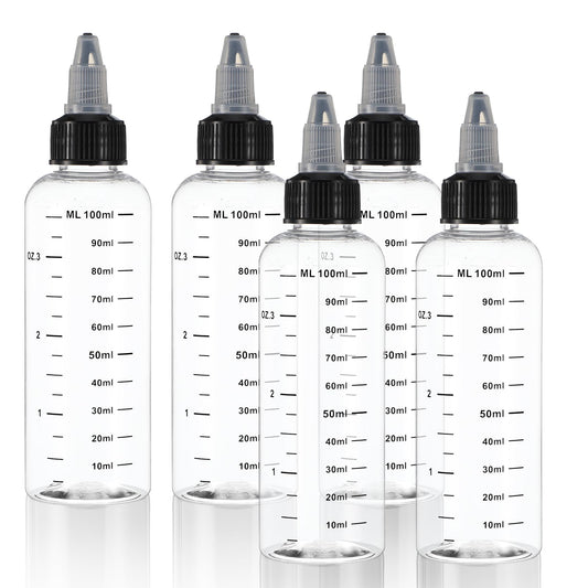 Wanmu 5pcs applicator and tip bottles, 100ml hair applicator bottle, transparent hair oil application bottle, plastic squeeze bottle, empty glue bottle, product