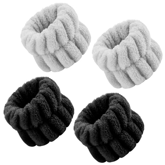 Sibba 2 Pairs Women's Microfiber Wrist Wash Bands, Absorbent Wristbands Wrist Sweatband for Girls Prevent Water from Spilling Down Your Arms (Black&Grey)