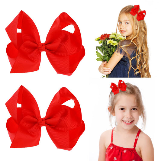 Sibba 6 Inch Ribbon Hair Bows Clips Barrettes Vintage Big Ponytail Holder Cheerleading Hairpin Valentines Christmas Day Decorative Hairpin Styling Accessories School Women (2 PCS Red)