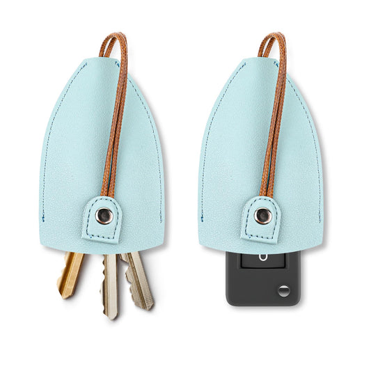COMNICO 2PCS Car Key Case Creative Personalized Leather Pull-Out Key Sleeve Keychain Bags Small Cute Key Fob Protector Pouch Holder Hook for Women Men(Light Blue)