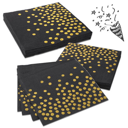 Sibba 40Pcs Gold Napkins, 3-Ply Bar Cocktail Napkins, Gold Foil Polka Dot Paper Napkins, Disposable Napkins for Christmas, Wedding & Birthday