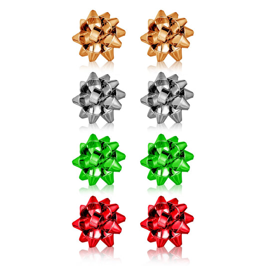 Sibba 4 Pairs Christmas Earrings Holiday Xmas Bow Earring 4 Color Bow Earrings Studs Christmas Gifts for Women Girls