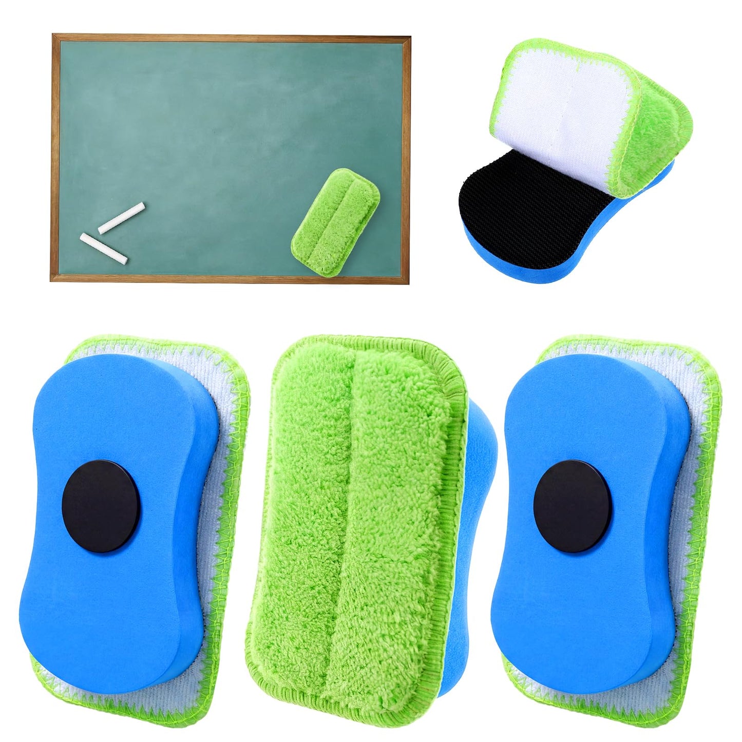 QFGasre 3 Pack Magnetic Whiteboard Eraser Dry Erase Chalkboard Eraser Washable Erasers Chalkboard Wiper for Blackboard Reusable Whiteboard Markers Detachable Dust-Free Cleaner Home and Office