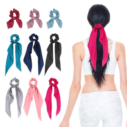 Sibba Aesthetic Hair Bands Scarf Scrunchie Bow Ribbon Ties Headbands Thick Braids Ponytail Holder Big Elastics Kawaii Band Scarves 90s Women Girls Back to School Hairstyle Accessories (9 Pieces)