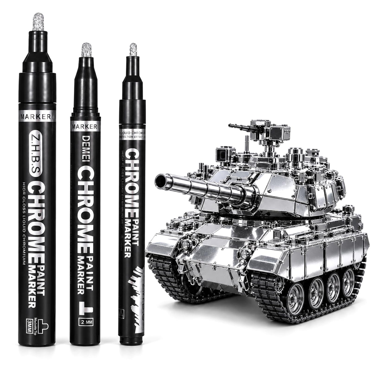 YUXIANLB 3 Pcs Silver Liquid Chrome Paint Markers, Metallic Mirror Pens