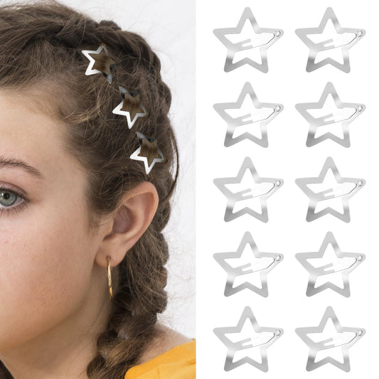 10Pcs Star Hair Clips, 1.6 Inches Star Hair Barrettes Y2K Accessories Silver Metal Hair Clips Snap Star Hair Accessories Non Slip Star Clips for Girls Women