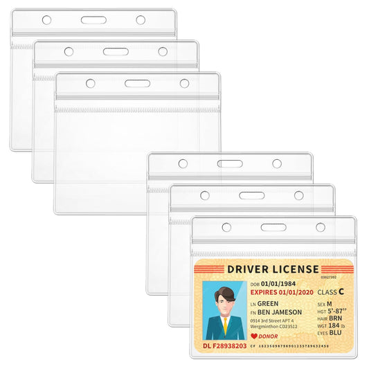 Dimeho 6 Pack Horizontal Badge Holders Clear Card Sleeves for Lanyard Sealable Waterproof Badge Cases Transparent Plastic Extra Thick Name Tag Protector for Office Nurses School Conference