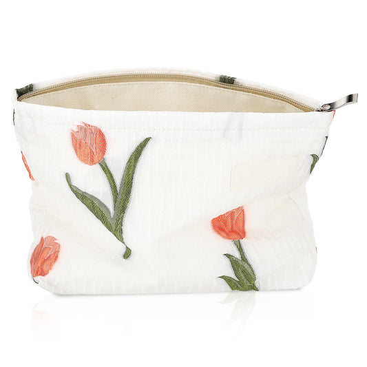 Sibba Makeup Bag Make Up Toiletry Organizer Cosmetic Pouch Small Capacity Little Size Travel Case Set Floral Aesthetic Purse Make-Up Canvas Pockets Women