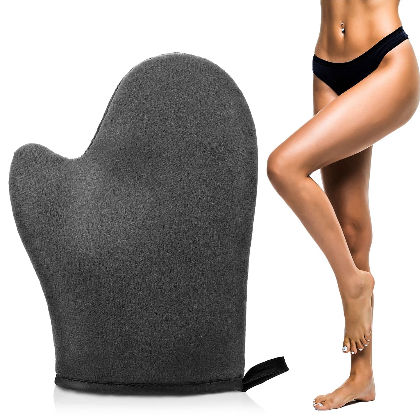 Self Tanning Mitt Applicator Ultra Soft Tanning Glove Self Tanner Mitt Applicator With Thumb Exfoliating Glove Washable and Reusable Mitt for Application of Self Tanning Mousse or Lotion (Black)