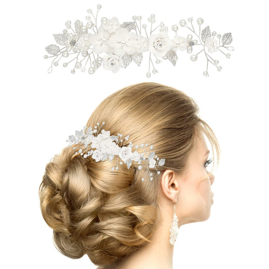 Sibba Bridal Headband Wedding Pearl Flower Headpiece Prom Accessory Bride Braided Hairband Boho Leaf Vine Hair Piece Halloween Cosplay Mother Day Easter Party Head Styling Accessory Women Girl