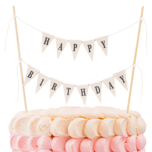 COMNICO Burlap Happy Birthday Banner, 2Pcs Happy Birthday Cake Toppers Personalized Birthday Cake Bunting Topper Happy Birthday Sign Cake Topper Garland for Birthday Party Decorations Supplies