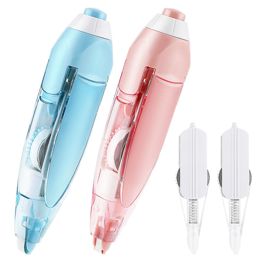 Dimeho 2Pack Refillable White Out Correction Tape, Retractable White Out Tape Quick Dry Cute White Out with 2 Replacement Whiteout Tape for School Office Supplies (blue/pink)
