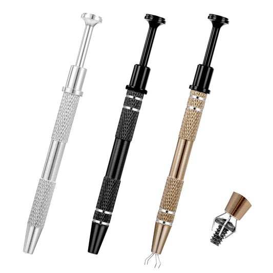 3 Pcs 4 Prongs Jeweler's Pick up Tool, Piercing Ball Grabber Tool for Small Parts Pickup, 4 Prongs Holder Diamond Claw Tweezers for Tiny Objects Ic Chips Electronic Components
