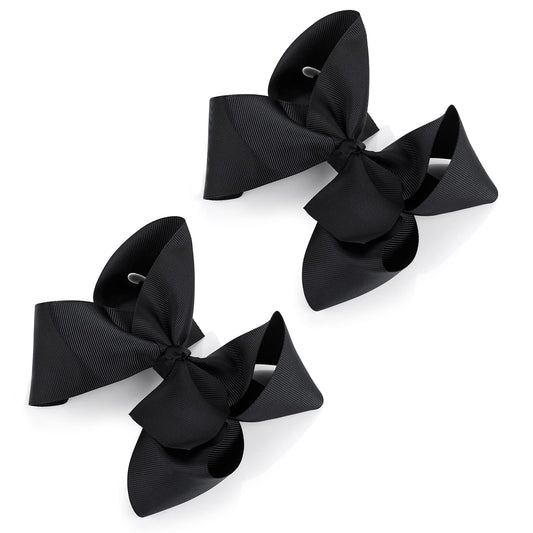 Sibba Ribbon Hair Bows Clips Barrettes 2 Pieces 6 Inch Vintage Big Ponytail Holder Cheerleading Hairpin Christmas Easter Valentine's Day Decorative Hair Styling for Girls Women (2 PCS Black)