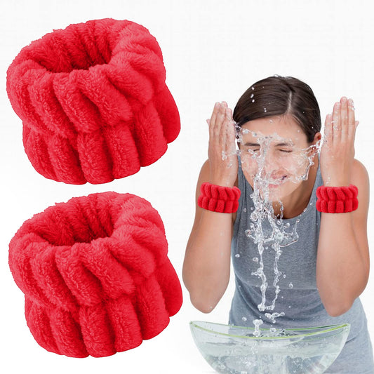 Sibba 2 Pieces Women's Microfiber Wrist Wash Bands, Absorbent Wristbands Wrist Sweatband for Girls Prevent Water from Spilling Down Your Arms (Red)