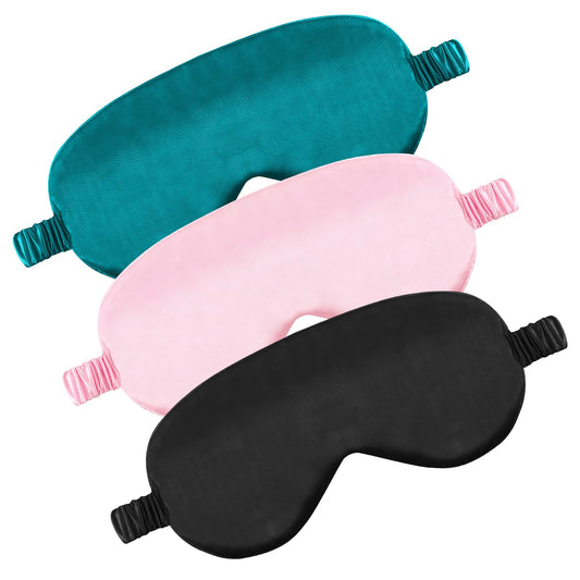 Dimeho 3 Pcs Silky Sleep Mask Soft Breathable Satin Blackout Eye Mask for Men Women Eye Cover for Sleeping Travel Eyeshade with Adjustable Straps Nap Shading Blindfold No Pressure