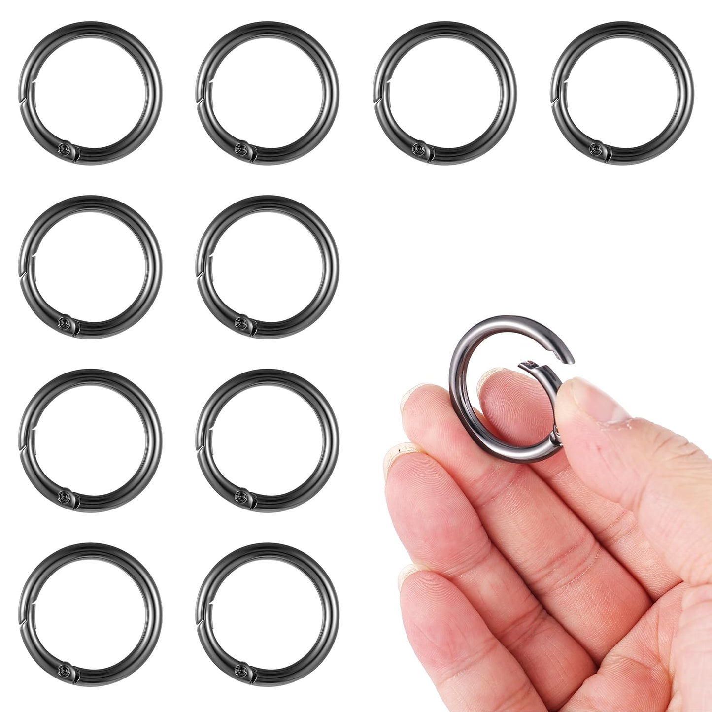 1 Inch Metal Spring O Rings Clip Keychain Gjinxi 10Pack Round Carabiner Loose Leaf Binder Clips Keyrings Snap Hook Buckle Purse Shoulder Zinc Alloy Bagchain Replacement Paracord For Diy Crafts (Black)