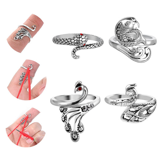 Sibba Adjustable Hook Knitting Crochet Loop Accessories 4 Pcs Open Finger Thimble Yarn Holder Braided Ring Faster Weaving Crocheting Counter Kit Stitch Markers Tags Pins Protect Hand (4 Style)