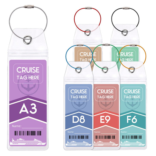 Sibba Cruise Luggage Tag Holder for Suitcases, 6 Pack Royal Caribbean Ships Luggage Tags, Transparent & Waterproof Cruise Luggage Tags with Steel Loop & Zip Seal, Premium Cruise Ship Travel Essentials