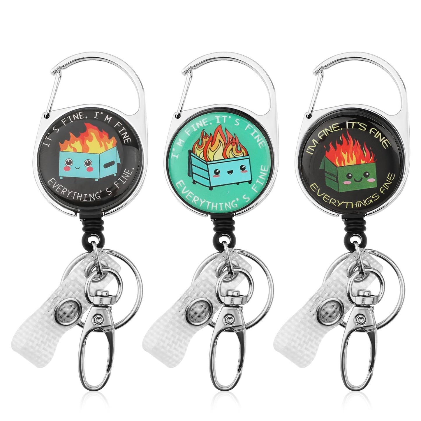 3 Pcs Funny Badge Reel Retractable ID Badge Holder with Carabiner Reel Clip and Key Ring Cute ID Card Name Holder for Nurse Teacher Office Work Employee(2 Black+1 White)