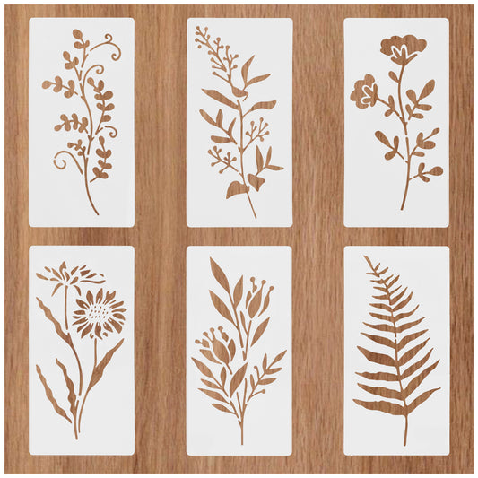 Wanmu 18 Pcs Flower Stencils, Reusable Floral Painting Crafts Stencils, Flower Leaf Art Drawing Templates for Adults Kids DIY Wood Card Wall Door Canvas Furniture Home Decor