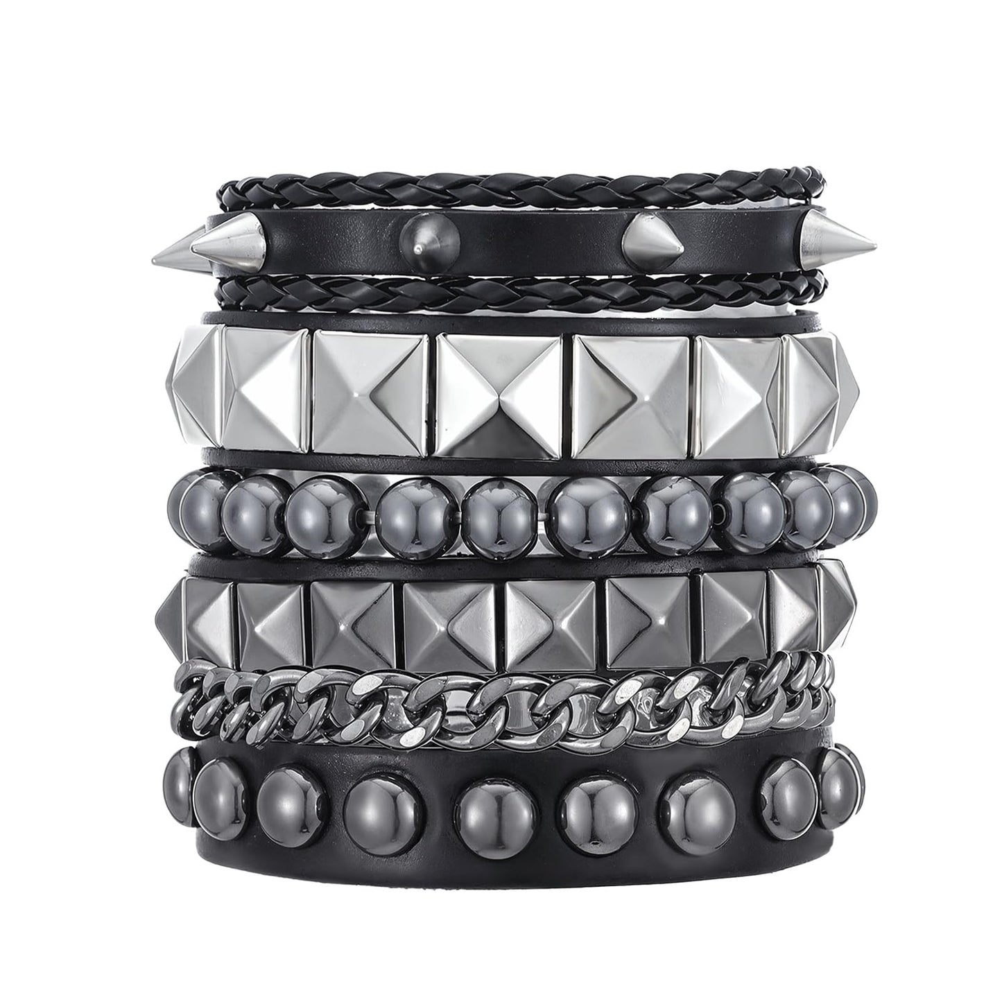Wanmu Pack of 4 Punk Rock Bracelets, Wide Studded Rivet Bracelet, Leather Bracelet, Gothic Cuff Jewellery, Emo Accessories for Men, Women, Halloween, Christmas, Costume Party, Concert, Cosplay, Black
