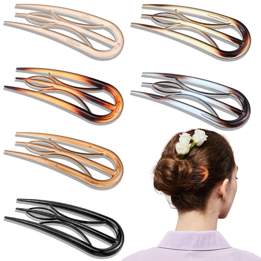 6 Pieces French Hair Pins for Women U Shaped Hair Clips with Inner Teeth Strong Hold Twist Hairpins Bun Thin Thick Hair Tortoiseshell Hair Fork Hair Sticks Vintage Hair Accessories