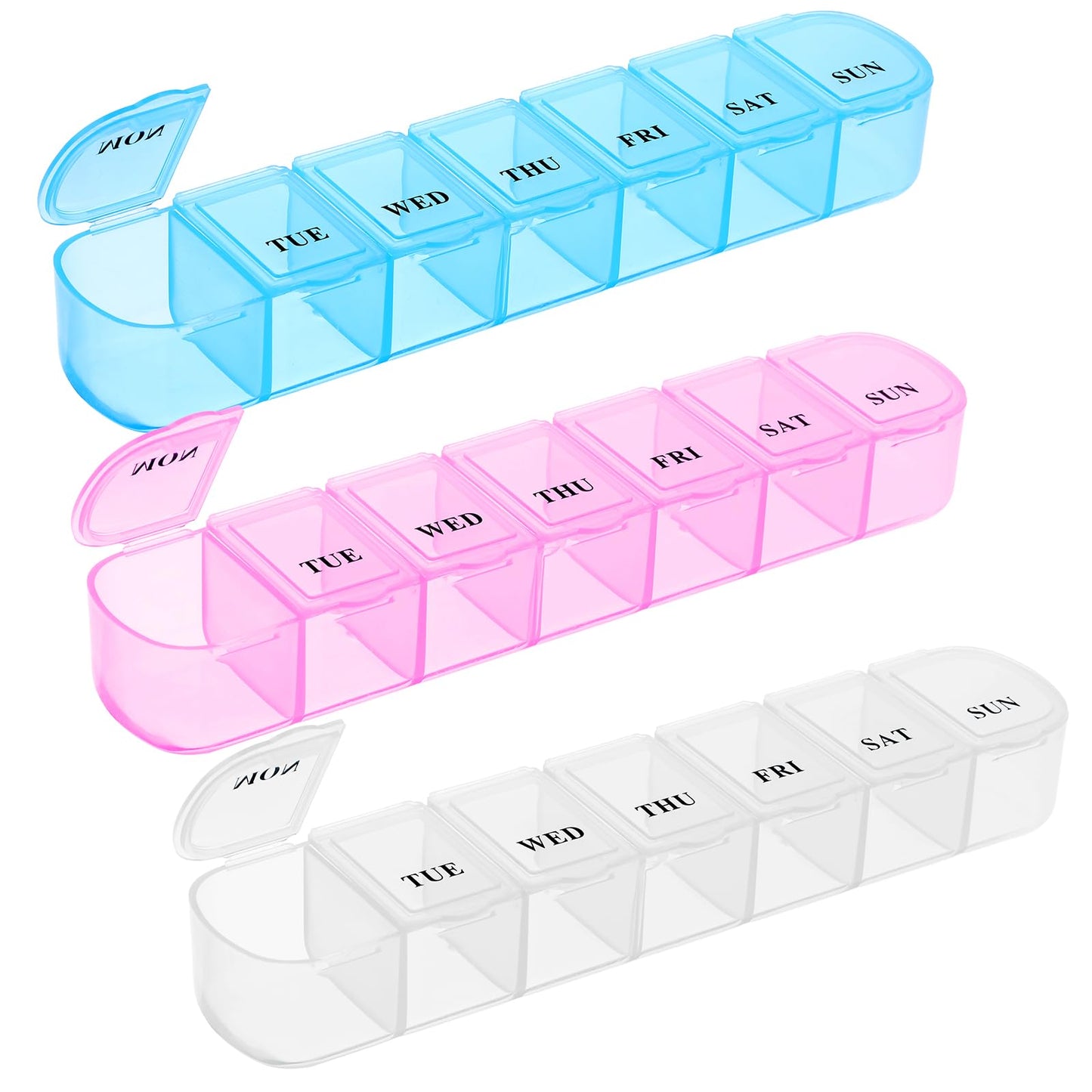 3Pcs Small Pill Organizer, Push Button (7-Day) Pill Case, Medicine Planner 2 Times a Day, Weekly Pill Organizer, Day Night Vitamin Organizer for Travel