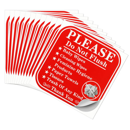 12Pcs 6.38×6.38 Inches Please Do Not Flush Sign Do Not Flush Anything Except Toilet Paper Sign Self Adhesive Decal Restroom Rules Sign Stickers Warning Etiquette Sign for Home Business Bathroom