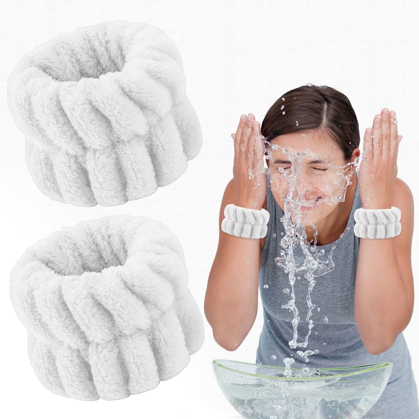 Sibba 2 Pieces Women's Microfiber Wrist Wash Bands, Absorbent Wristbands Wrist Sweatband for Girls Prevent Water from Spilling Down Your Arms (White)