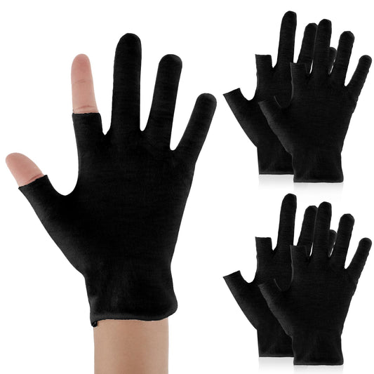 Sibba 2 Pairs Cotton Gloves Touchscreen White Moisturizing Gloves Overnight Bedtime Heal Eczema Sleeping Lotion Hand Spa Treatment Gloves Repair Rough Cracked Dry Chapped Hands Skin (Black)