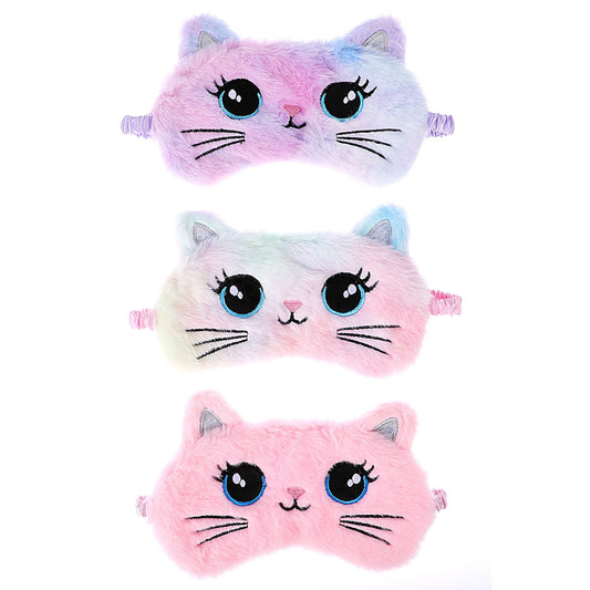 Dimeho 3 PCS Plush Eye Mask Cute Animal Sleeping Mask Soft Sleep Eyeshade Eye Cover Satin Night Blindfold for Women Men Home Sleeping Traveling (Colorful Cat)