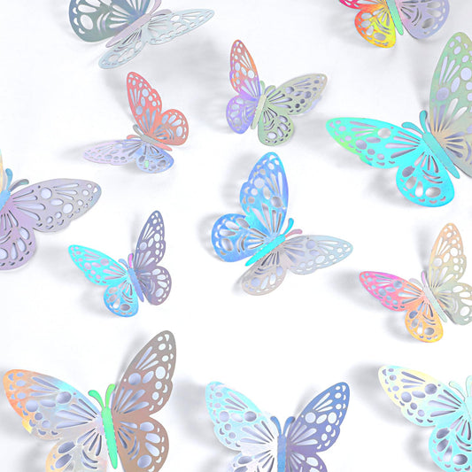 Wanmu 60Pcs Laser Butterfly Wall Decor, 3 Styles 3 Sizes 3D Butterfly Decoration Stickers for Girl Room, Crafts, Party Cake, Graduation Grad Cap, Wedding, Baby Shower Nursery Decals - Blue