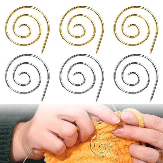 COMNICO Spiral Cable Knitting Needle, 6Pcs Stainless Steel Handmade Knitting Tool Practical Circular Knitting Needles, Cable Needles for Knitting Shawl Pin for Knitting Bent Tapestry Needles