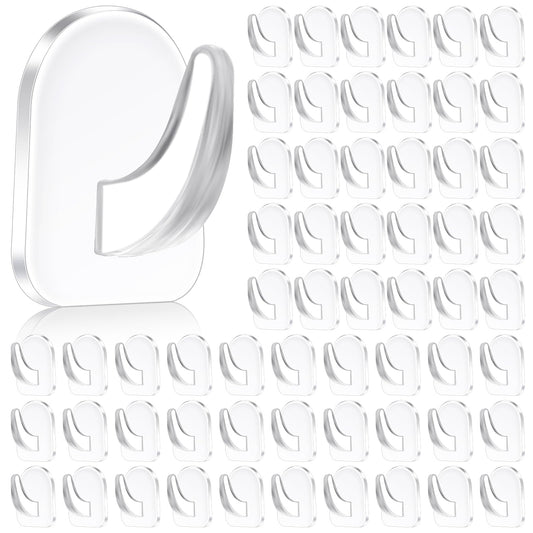 Sibba 60Pcs Clear Adhesive Wall Hooks for Hanging, Transparent Reusable Heavy Duty Hooks Acrylic Sticky Hangers with Non Marking Sticker for Kitchen Bathroom Bedroom Office