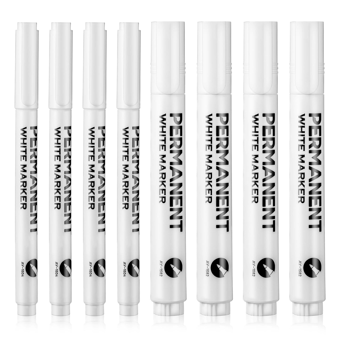 Sibba 8 Pcs Art White Markers Pen Acrylic Paint Pens Permanent Marker with Extra Fine Point (1mm) & Medium Tip (3mm) Oil Based Marker Permanent Extra Fine Set Daubers Drawing for Rocks Wood Metal