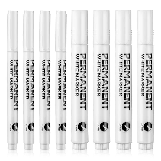 Sibba 8 Pcs Art White Markers Pen Acrylic Paint Pens Permanent Marker with Extra Fine Point (1mm) & Medium Tip (3mm) Oil Based Marker Permanent Extra Fine Set Daubers Drawing for Rocks Wood Metal