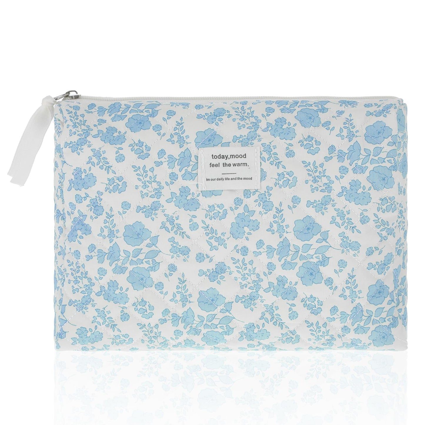 Wanmu Large Makeup Bag for Women Cotton Makeup Bag Quilted Travel Cosmetic Girls' Organizer Flower Blue
