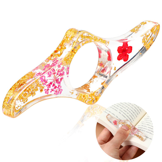 Sibba Book Page Holder for Reading, Transparent Dried Flower Resin Thumb Bookmark, Durable Handmade Book Marks Book Accessories for Reading Lovers, Bookworm, Readers, Literary, Students, Teachers