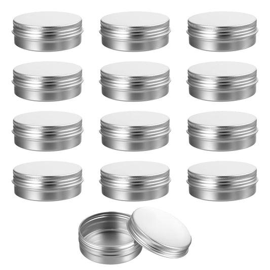 Dimeho 12pcs 2 Ounce Aluminum Tin Jar Refillable Containers with Screw Lid Leak Proof Cosmetic Tin Jars Containers Round for Cosmetic Lip Balm Cream (60ml sliver)