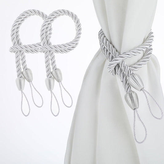 Sibba Curtain Tiebacks Ropes, 2PCS Elegant Decorative Curtain Tie Backs, Handmade Curtain Holdbacks Holders Cord, Tightly Woven Curtain Tiebacks for Indoor Outdoor Window Drapes(White)