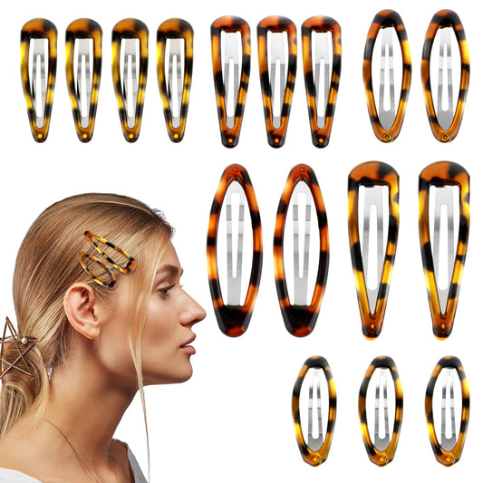 COMNICO Snap Hair Clips, 16Pcs Classic Tortoise Hair Clip Non Slip for Women Girls Oval Water Drop Shape Hair Barrettes Various Sizes and Styles Vintage Hairpin Accessories for All Hair Types
